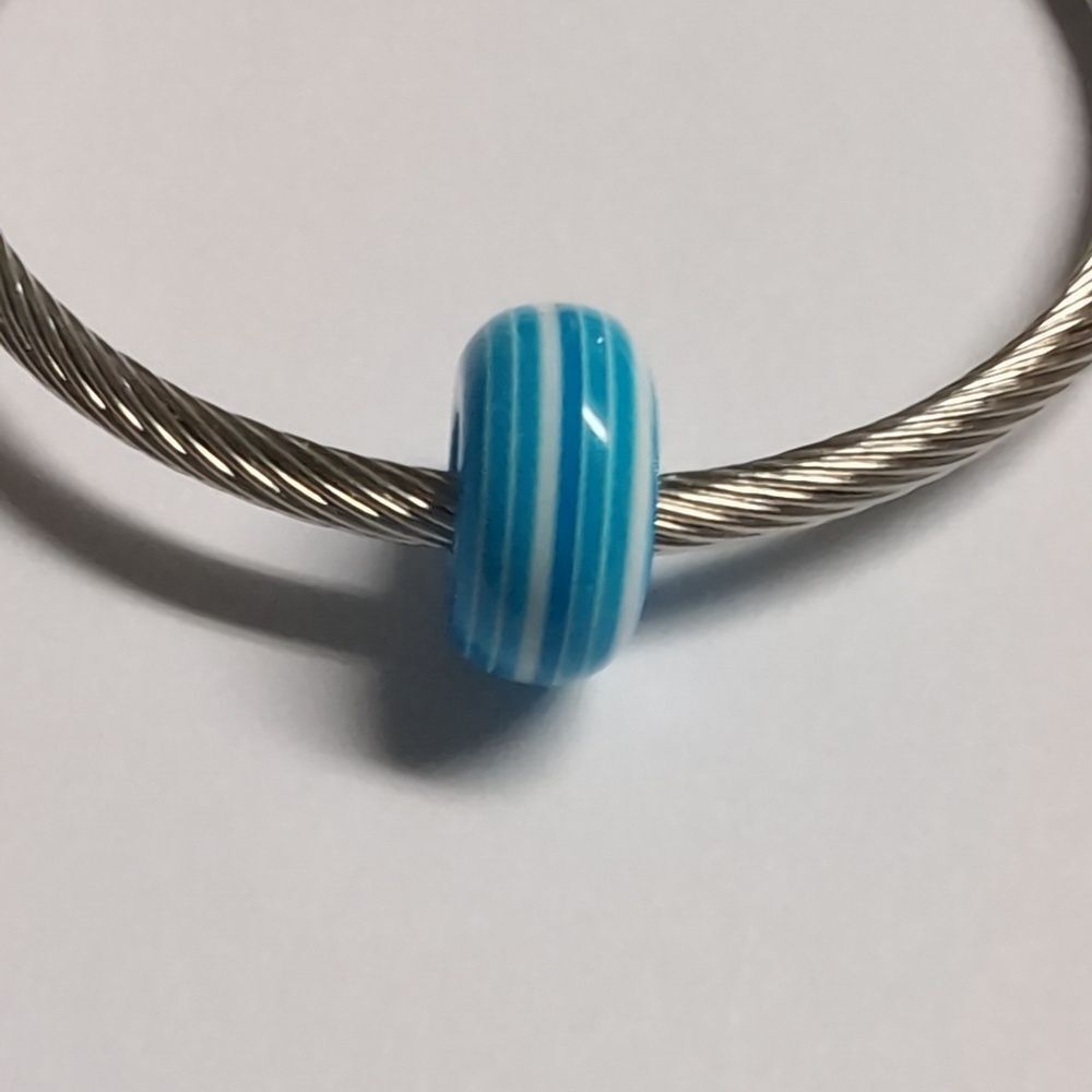 Blue And White Striped Charm For Pandora Style Bracelet 10$